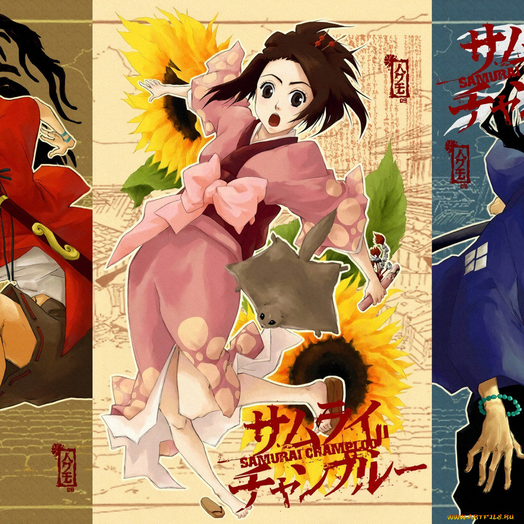 Обои Аниме Samurai Champloo, обои для рабочего стола, фотографии аниме,  samurai champloo, jin, подсолнух, меч, оружие, самурай, fuu, mugen Обои для  рабочего стола, скачать обои картинки заставки на рабочий стол.